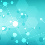 background, interconnected dots and hexagonal shapes