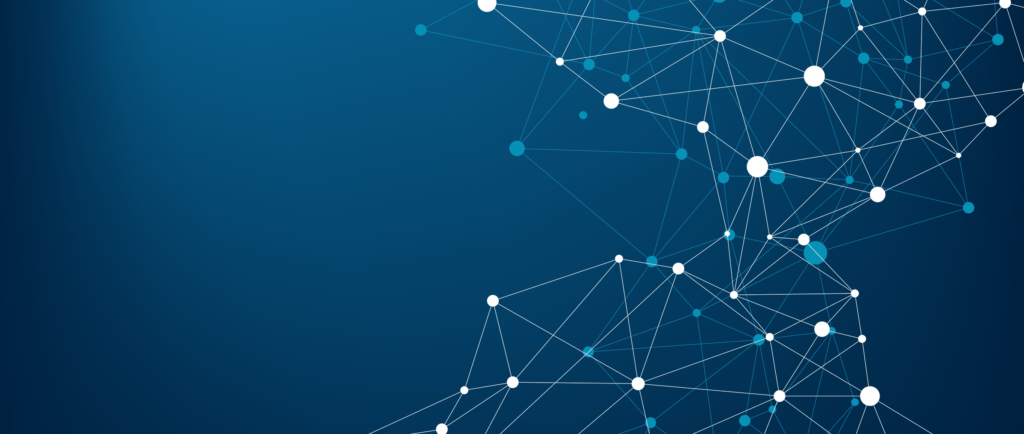 Arrière-plan, points blancs connectés sur un champ bleu