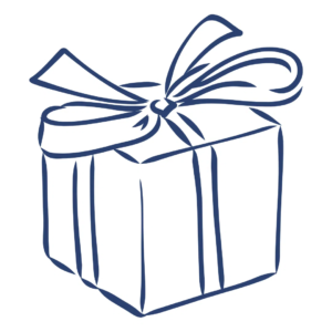 Il s'agit d'un dessin au trait simple d'une boîte cadeau enveloppée d'un ruban et d'un nœud. L'illustration utilise des lignes audacieuses et fluides pour représenter la boîte et ses éléments décoratifs, ce qui lui donne un aspect stylisé et élégant.